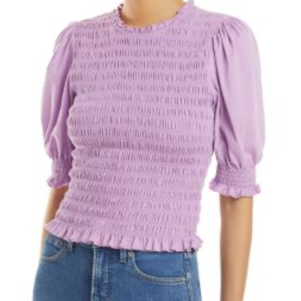 Veronica Beard Lilac Smocked Puff Sleeve Blouse